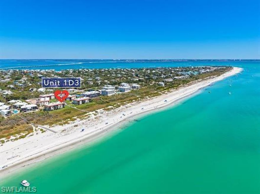 Beautifully furnished Gulf-front corner condo at Sandalfoot Condominium! This light-filled 2-bedroom, 2-bath residence offers stunning views of the Gulf and Sanibel’s famous white sand beaches. The desirable corner location provides abundant natural light and enhanced privacy. Enjoy a bright, coastal-inspired interior featuring new, stylish furnishings throughout. The unit is fully furnished and move-in ready, with the added convenience of an in-unit washer and dryer, plus access to community laundry facilities. Ideally situated just steps from the pool and shuffleboard, this condo delivers the perfect blend of relaxation and recreation in a prime beachfront setting.