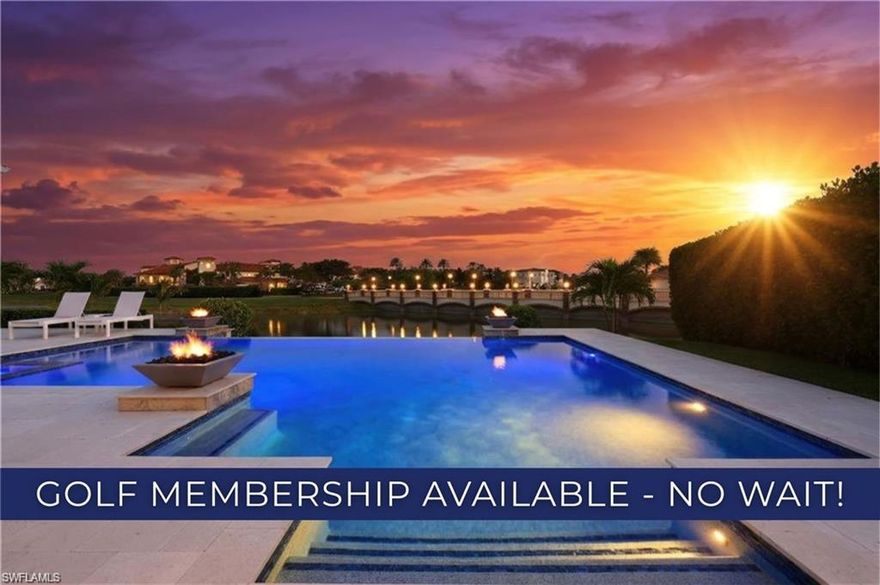 Immediate golf membership available—an exceptional opportunity to experience the prestigious lifestyle of Talis Park from day one. Welcome to a truly remarkable estate in the coveted Seneca neighborhood, where refined coastal elegance meets some of the most enchanting panoramic views in the community.

This beautifully appointed 4-bedroom, 4 full bath, and 1 half bath residence is perfectly positioned to capture sweeping lake, golf course, and illuminated ridge views—creating a stunning, ever-changing backdrop for everyday living.

The outdoor living space is nothing short of extraordinary—an expansive, thoughtfully designed lanai that truly lives like a private resort. Anchored by one of the largest heated saltwater pools in Talis Park, the space features an infinity-edge design, integrated spa, and striking gas fire features that create an unforgettable ambiance both day and night. The fully equipped outdoor kitchen has been elevated with a new grill and refrigerator, offering a seamless and stylish setup for hosting. With generous lounge and dining areas, this lanai effortlessly accommodates everything from intimate evenings to large-scale entertaining, all set against a breathtaking natural backdrop.

Wide-open sliders create a seamless transition between indoor and outdoor living, allowing the main living areas to flow beautifully into this exceptional space.

Inside, the home exudes a sophisticated coastal aesthetic with rich wood flooring, designer tray ceilings, and integrated surround sound throughout. The open-concept great room flows into a dedicated dining space with its own sliding glass doors, enhancing natural light and connection to the outdoors.

At the heart of the home, the chef’s kitchen is a true statement—featuring a large center island, high-end Wolf appliances, gas cooktop, designer refrigerator, farmhouse sink, and elevated finishes that blend style with function.

The primary suite is a serene retreat, highlighted by a striking vaulted ceiling and direct lanai access. The spa-like bath showcases an expansive walk-in shower with no tub, offering a clean, modern aesthetic. Each guest bedroom features its own en-suite bath, ensuring comfort and privacy, while a well-appointed pool bath adds convenience for outdoor living.

Additional highlights include a durable metal roof, a spacious three-car garage, and a beautifully paved driveway that enhances the home’s curb appeal.

This is luxury living at its finest in one of Naples’ most prestigious communities—where impeccable design, breathtaking views, and exceptional indoor-outdoor living come together to create an extraordinary lifestyle.
