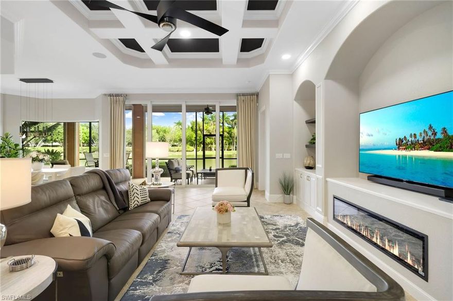 Tucked within the Montebello neighborhood of Miromar Lakes Beach & Golf Club, this beautifully updated first floor residence offers a comfortable and inviting setting where relaxed resort living comes naturally. This spacious three bedroom, three bathroom condominium features a thoughtfully designed layout with welcoming living areas that are ideal for both everyday living and entertaining.

The living room is centered around a cozy fireplace that creates a warm focal point and adds character to the space. Just nearby, the bar area provides a natural place to gather, whether hosting friends or enjoying a quiet evening at home. The kitchen has been tastefully refreshed and opens to the main living areas, creating an easy flow that makes the home feel bright, open, and connected.

Each bedroom offers generous space and privacy, while the three full bathrooms are well maintained and thoughtfully positioned for both residents and guests. The first floor location provides convenient access and allows for a seamless connection to the surrounding tropical landscape, making it easy to step outside and enjoy the beautiful Florida weather.

Living in Miromar Lakes means embracing a truly exceptional lifestyle. Residents enjoy access to over 700 acres of freshwater lakes with white sand beaches, boating and water sports, and a vibrant Beach Club. The community also features championship golf designed by Arthur Hills, tennis, pickleball, a full service spa, a state of the art fitness center, and several dining venues, all within a beautifully maintained gated resort community.

This Montebello residence offers a wonderful opportunity to experience the Miromar lifestyle in a move in ready home that feels welcoming from the moment you arrive.