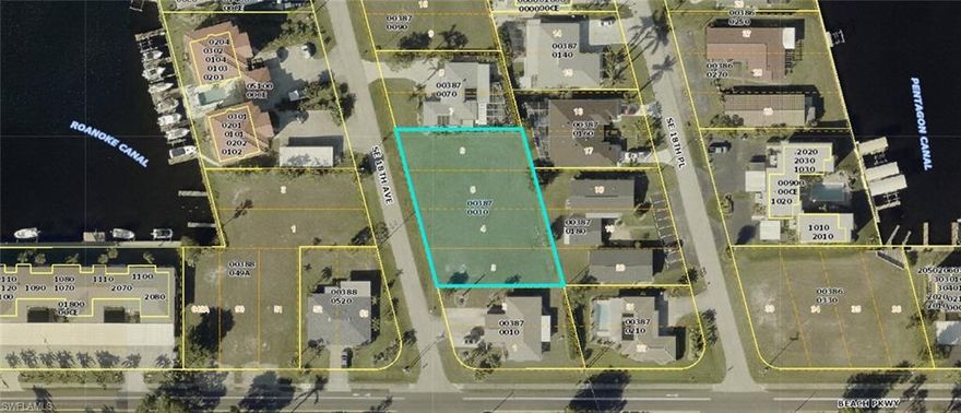 Rare oversized 4-lot parcel in desirable SE Cape Coral offering nearly half an acre of prime vacant land. Located across from waterfront properties and just minutes from Jaycee Park on the Caloosahatchee River, this is your opportunity to build in one of Cape Coral's most established neighborhoods. Jaycee Park offers boat ramp access, picnic areas, and stunning river views — an amenity that adds significant lifestyle value to this location. Zoned R3-D, the property offers flexibility for multi-family development or a custom single-family estate. Cape Coral Unit 7 location provides easy access to waterfront dining, shopping, and the river. City water and sewer assessments are in. A unique chance to own a substantial footprint in SE Cape Coral at a compelling price point — opportunities like this are increasingly rare as the area continues to develop. Call today for details.
