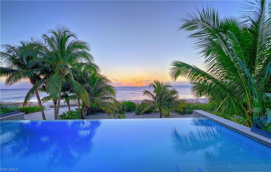 Masterfully designed by award-winning KuKK Architects custom built direct beachfront estate offers Grand views of the Gulf of Mexico and pristine beaches. This 5 bedroom/5bath spans over 9000 total square feet. Constructed from the finest materials, every living space exudes sophistication. This open floor plan is arranged around the view, with pocket sliding doors that extend the living and dining to the outdoors.    The versatile layout encourages both entertainment and leisure for seamless, easy living. The kitchen is a chef's dream equipped with high-end accouterments, including a gas cooktop and Thermador built-in range. The master bedroom is a truly breathtaking space, thanks to the incredible private balcony, which spans the room's entire width. If all this wasn't enough, the beautiful retreat also comes with a full security system, walk-in closets, and a spa-like bath. En-suite guest rooms and an executive type office with breathtaking views. Infinity edge pool and extensive outdoor space to relax and watch the sunset.