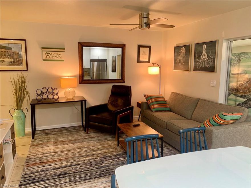 Darling retro-turnkey furnished 2-bedroom 1 bath condo with a soon-to-be completed outdoor patio area accented by new table and chairs; and a new washer/dryer. Located in the Charlotte Shores neighborhood in Bokeelia and walkable to the Eagle's Nest Restaurant and Bar, Cuban Cafe, and the restaurants and shops of Pine Island Center. Or if you don't want to walk, you can bike! Bikes provided. Publix and Winn Dixie also nearby. 30-day minimum, but first preference to multiple months. Pet friendly with approval. Also available annually for $1600 per month or shoulder season (November and December) for $1800 a month. Season is January, February, March and April. Community Park nearby for picnics and family gatherings.