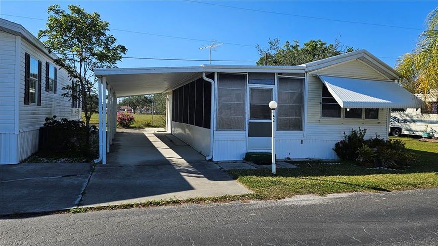 Own a Piece of Paradise! Community has a cabana, pool and horseshoes. Coconut Point Mall is just minutes away. Mid way between Naples & Fort Myers. Close to Southwest International Airport, Florida Gulf Coast University, and Lee County Hospital and Medical Center. Only 4.5 miles to the Bonita Springs Boat Ramp and Gulf Access. Great Area with lots of outdoor activities year round. A hidden gem just needing a little TLC.