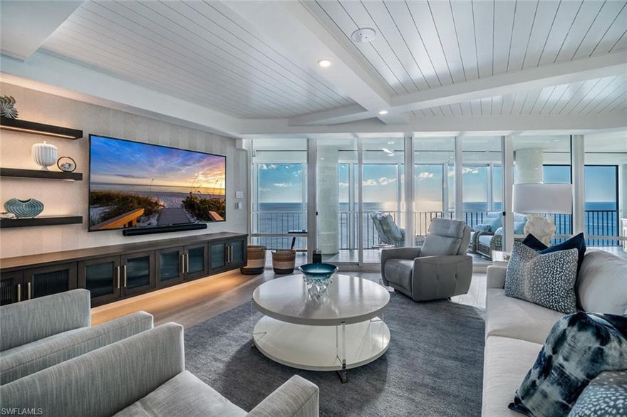 Nestled in the heart of prestigious Park Shore, Le Ciel Park Tower defines the pinnacle of waterfront living. Offering sweeping panoramic views of both the Gulf of Mexico and the Bay, this fully renovated residence by Design West embodies refined elegance and sophisticated coastal luxury. Upon entering, you are immediately captivated by spectacular southwest vistas and the residence's exceptional craftsmanship. Every detail reflects the use of the finest materials and finishes, creating a seamless blend of style and comfort. Expansive floor-to-ceiling windows bathe the spacious living areas with abundant natural light. The open-concept living and dining space flows effortlessly into a state-of-the-art kitchen featuring top-of-the-line appliances, custom cabinetry, and exquisitely designed countertops. Residents enjoy a fully renovated lobby and common areas, a well-appointed fitness center, 24-hour security, bike racks, storage, and a convenient car wash. Two beautifully designed guest suites and an expansive pool just moments from the sand complete this unparalleled living experience. Le Ciel Park Tower offers effortless and elevated waterfront living in one of Naples’ most sought-after communities.