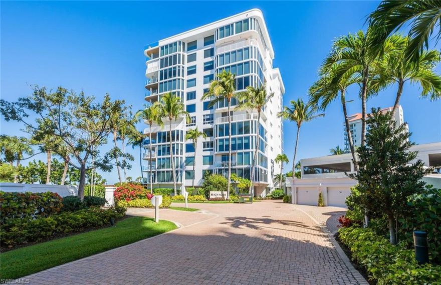 Perfectly positioned on the sugar-white sands, this stunning 8th floor end-unit condominium showcases Naples’ iconic sunset views at their finest. This rare 2-bedroom plus den, 3-bath residence in the prestigious, gated Beach House at Naples Cay offers the ultimate winter coastal retreat. From the moment you enter, you’re welcomed by breathtaking panoramic views of the Gulf and Clam Bay through expansive floor-to-ceiling windows. Filled with natural light, the inviting living area features an open-concept layout, elegant tile flooring, and a spacious dining area with seating for eight—ideal for entertaining. The well-appointed kitchen offers every convenience, including a wall oven, tray ceilings, granite countertops, stainless steel appliances, a built-in wine rack, and a center island. A charming breakfast nook, perfectly framed by Gulf views, creates a serene spot to enjoy your morning coffee. Wake to the soothing sound of waves in the primary suite, complete with a king-sized bed, built-in desk, and a private sitting area. The spacious primary bath offers a relaxing retreat with a soaking tub, walk-in shower, dual vanities, and a generous walk-in closet. Guests will feel right at home in the ensuite bedroom featuring a queen-sized bed and its own private balcony. A second wraparound balcony along the northwest corner provides an additional outdoor dining space—perfect for evening meals or a glass of wine while taking in the sunset. Residents of Beach House at Naples Cay enjoy an array of exceptional amenities, including a resort-style pool, private beach access, tennis courts, a fitness center with sauna and steam room, walking paths, on-site management, and secure garage parking. This unit includes two assigned parking spaces for added convenience. Ideally located just minutes from Waterside Shops and Venetian Village, you’ll have easy access to world-class dining and upscale shopping. Live exceptionally in Naples Cay.