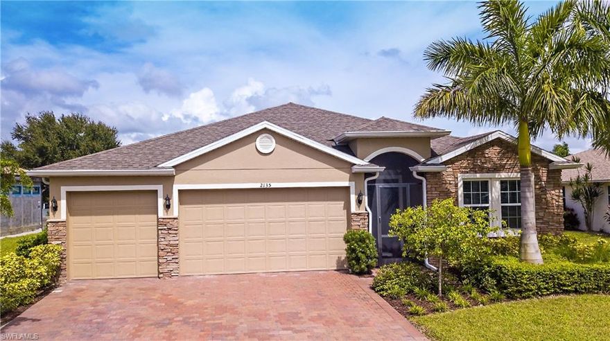 You must see this absolutely beautiful 3 bedroom, 3 bath, 3 car garage home with den/study in one of the most desirable areas of Southwest Cape Coral. The palm lined street with new and newer homes makes for an inviting feel. Home is meticulously maintained and has a substantial number of upgrades, including 42" cabinets, granite countertops, stainless kitchen appliances, tile floors, new luxury vinyl plank floors in all bedrooms added in 2020, and 8' raised panel interior doors. A saltwater, PebbleTec finish pool and extended paver lanai makes this a beautiful oasis for your family. The well maintained and lush landscaped yard includes a vinyl privacy fence (2020) for maximum privacy. Home was built in December 2017.