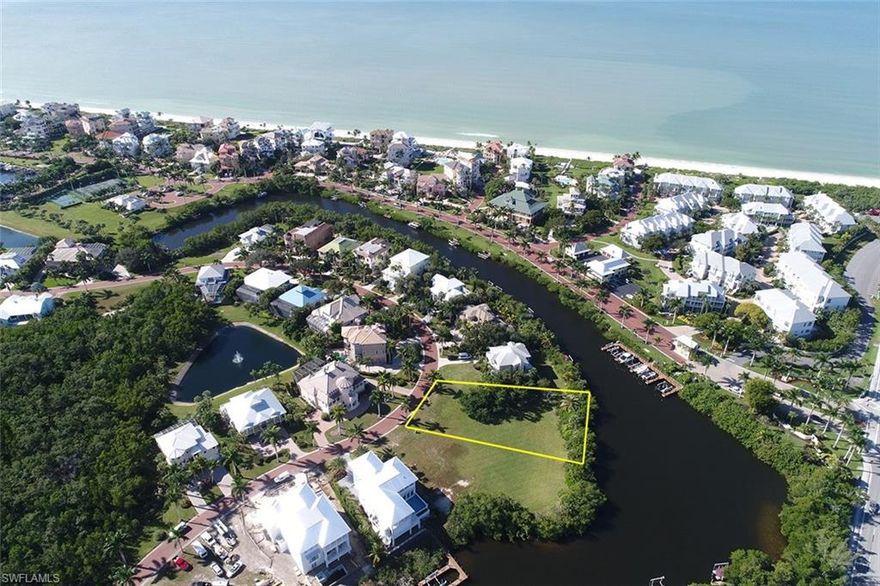 Only lot available in Southport on the Bay & it is a waterfront Gulf access lot. Lot is much larger & deeper than the typical Gulf access lot in Southport allowing for a larger home or increased driveway/landscape features over what is typically built & will accommodate a boat dock with two lifts.  Main gate with 24 hour patrol as well as Southport 24 hour private gate. Includes dedicated beach access. Southport on the Bay offers Collier County tax rates, dues only $2,370 annually, note: hotwire internet/TV are to be added in 2022 for approximately $1,000 annual cost. Barefoot Beach is Collier County’s premier gated Beach to Bay community featuring Royal Palm lined brick paver streets, 2 security guards 24 hours, & no public parking within the community. Southport on the Bay is a double gated bay community within Barefoot Beach and also features palm lined brick paver streets and sprawls across hundreds of acres of preserve, world class beach, and first class luxury homes. Seller has Architectural plans for new home that can convey at closing, a current survey and this property is located in the AE Flood Zone for lower cost flood insurance.
