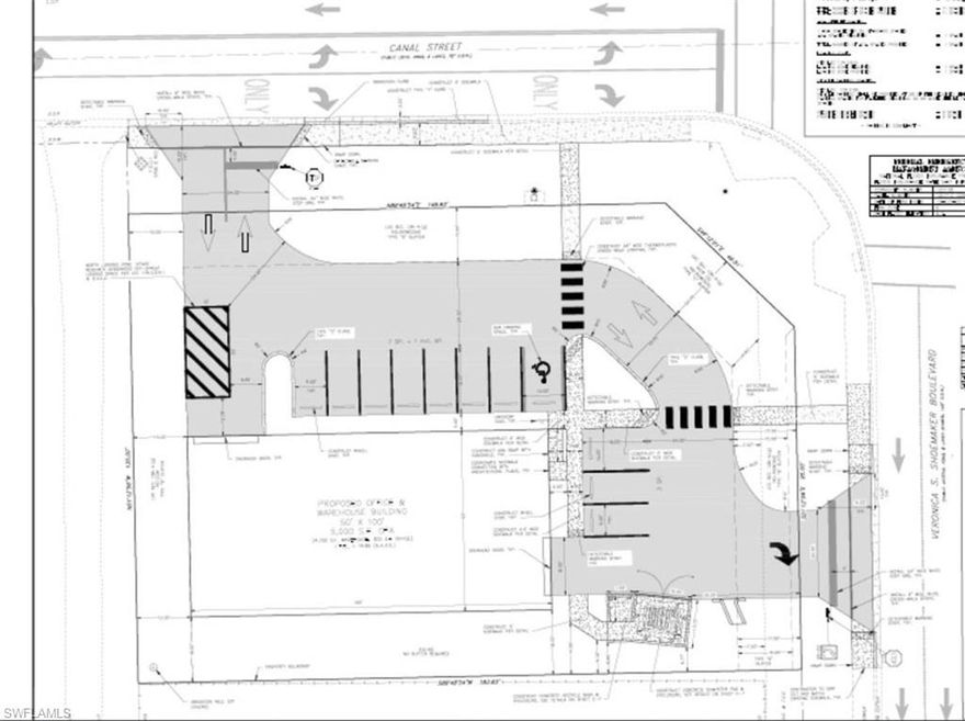 Corner Lot WAREHOUSE UNDER CONSTRUCTION 'AS IS' just North of Hanson Street which extends to Ortiz Avenue. High Traffic count on Veronica Shoemaker Blvd. PERMIT OPEN. Measurements 50'x 100', a 5,000sf total (4,700sf warehouse + 300sf office).
