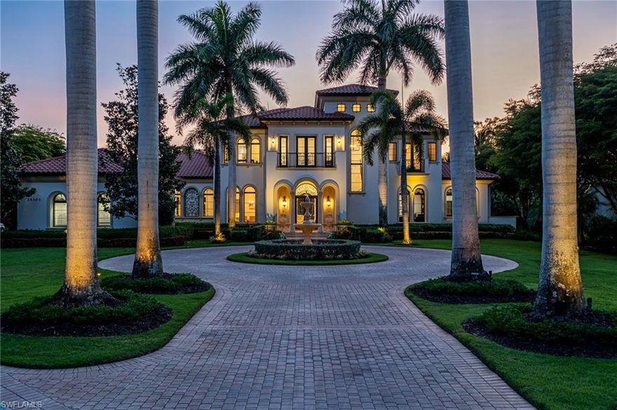 FULL GOLF MEMBERSHIP AVAILABLE with this Spectacular and Custom Estate home built by BCB HOMES is located in the desirable and exclusive IL Corsini of Mediterra with views of the 15th fairway of this Tom Fazio Championship golf-course. Every corner of this home is adorned with  beautiful details, every one perfectly planned from the high tray groin and coffered hand painted ceilings to the charming study with built in wet bar.  The Kitchen features a massive center island and state of the art appliances. The luxurious first floor primary suite exudes elegance.The second level features 3 bedrooms plus den/4th bedroom, each bedroom with en suite bathroom.Enjoy the outdoor living with a resort style feel the tranquility of the outdoor space wraps you into serenity as you relish all the outdoor space.The outdoor fireplace sets the tone as you enter the covered and screened patio which hosts an outdoor kitchen with bar seating and a separate dining area. The spa water is framed by a pergola and is picture perfect with the sweeping views of the golf course.The owners spared no expense in the details and upgrades in this home with Impact Windows and doors.