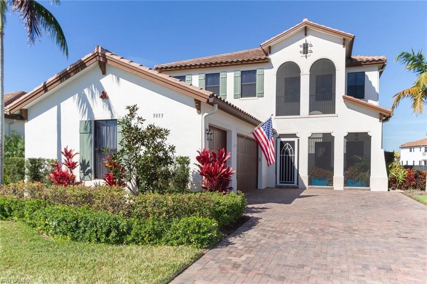 H.14153 - Luxury home in heart of Ave Maria. Two story home with upper balcony off master, church & lakefront views. Two-story super screen cage. Four bedroom,three bath with three car garage (outside keypad).Impact doors & windows throughout. Custom hardwood floors. Gourmet kitchen & cabinets, range with induction cook top, exterior vent fan, pull-out pan drawers, under-cabinet lighting, pendant lights, tile backslash, custom deep sink. Exceptional quality in finishes. Beverage chiller in niche, front loading washer/dryer on pedestals, attic wi-fi router, additional closet shelving, mail box on property. Custom pool, salt-water with heater, power awning, outdoor speakers, exterior flood lights, fenced yard. Home has over 50 upgrades.