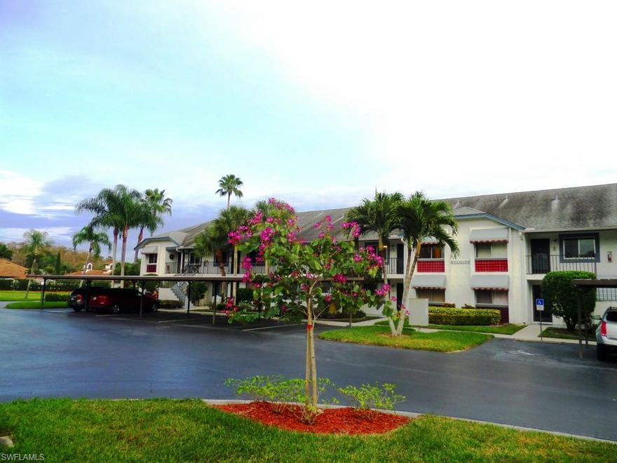 Introducing Cross Creek Golf & Country Club condo overlooking the 9th hole. Turnkey unit includes all appliances, furniture, dishes, electronics, linens & accessories. Large, 2bd/2ba, 2nd floor unit w/ vaulted ceilings, lake, golf course and tennis courts views, detached carport. Spacious kitchen with double sink, lots of cabinets for storage. A new air conditioner and the water heater have been installed in the last 3 years. The washer and dryer have been replaced. The lanai has been enclosed with sliders that can be opened. There is an extra storage space in the laundry area on the balcony. The property has an eastern exposure , this will give the owner morning sun and the afternoon shade. The community club house is just around the corner and the community pool is outside of your door. Cross Creek Golf & Country Club offers bundled 18 holes golf, is very well maintained and conveniently located in South Fort Myers. Pet friendly community, low taxes: $1224.73 per year & low association fees $1013/quarter and they cover: golf for 2 members ( bundled golf), water, sewer, insurance, land maintenance, reserve, security, irrigation water, street lights, and all recreational facilities