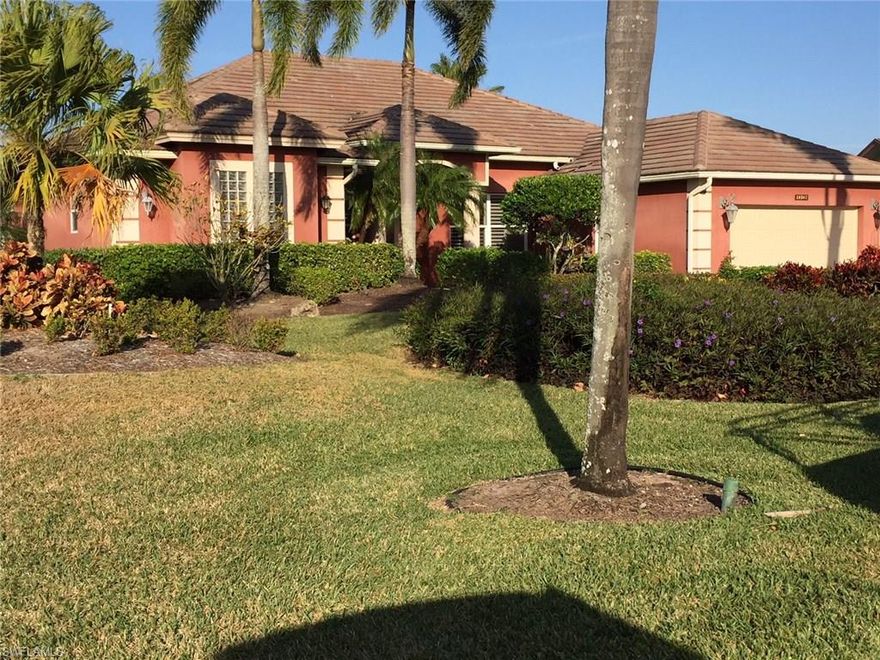 This home has one of the best locations in Spanish Wells.  The most beautiful views of lake and golf course 
that you can imagine. Almost 3000 sq. ft. of quality. 3 bedrooms with three full baths. Upgrades galore.
Large lanai with a sparking pool and electric hurricane shutters. 
Inside has a formal dining room and a spacious den/office with built in desks and cabinets.
This is a must see home.