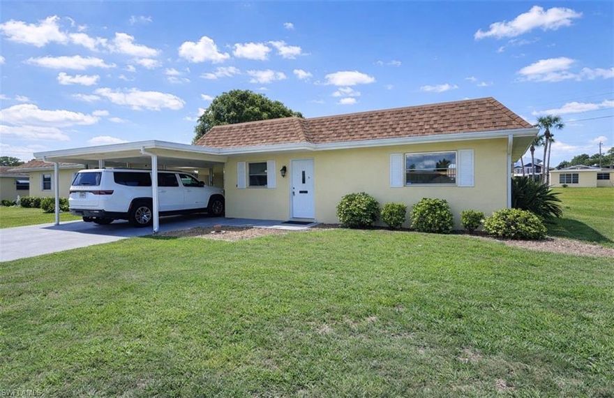 Beautiful villa located in Lehigh Acres offering 2 bedrooms and 2 full bathrooms. This property is situated in a 55+ community on a private street, providing a quiet and peaceful setting. The home includes a generator that will convey with the property, complete with existing hookups for convenience, as well as a washer and dryer combo. A side storage shed provides additional space for tools equipment, or seasonal items. Enjoy a pet-friendly environment with a lovely loop-style street, perfect for walking your dog or pet (pet approval required by the association). This property offers a great potential and serves as the perfect canvas for customization or renovation.