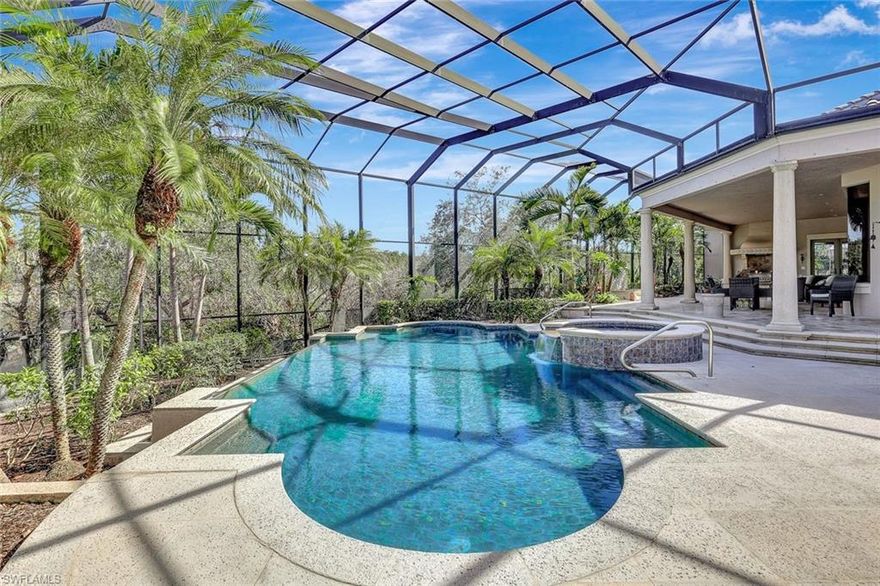 Welcome to this captivating estate home located in the exclusive private community of Bonita Bay in Bonita Springs. Boasting stunning interior design by Collins, Dupont of Naples, this property offers the epitome of luxury living with 4 bedrooms, 5 1/2 bathrooms, and a charming casita. Spanning 6000 sq. ft. of outdoor living space, indulge in breathtaking views and ample outdoor lounging areas. The residence features top-of-the-line appliances from Sub Zero, Wolf, and Miele, while the NEW ROOF that will be added January 2025, adds to the allure of this meticulously cared-for home. Residents can enjoy easy access to the private beach club via the convenient trolley service, creating the perfect blend of elegance and coastal living. With a primary bedroom
boasting his and hers baths, a library, 3-car climate-controlled garage, and a circle drive, this property exudes timeless sophistication and comfort. Experience a lifestyle defined by opulence and tranquility in this remarkable Bonita Bay haven.