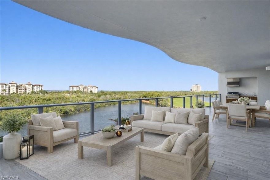 Welcome to a newly completed residence in Infinity at The Colony, where refined coastal living meets one of Southwest Florida’s most sought-after luxury communities. This light-filled home showcases tranquil water views through expansive walls of glass, creating a seamless connection between indoor and outdoor living. A private elevator entry opens to a spacious open-concept floor plan highlighted by soaring ceilings and clean architectural lines. The great room and dining areas flow effortlessly to the outdoor living spaces, creating an ideal setting for both everyday comfort and elegant entertaining. At the heart of the residence, the kitchen features premium finishes, gas cooking, generous workspace, and a layout that integrates beautifully with the main living areas, allowing the host to remain part of every gathering. Ten-foot sliding glass doors open to an oversized lanai with a built-in grill—perfect for morning coffee, sunset dining, and enjoying the coastal breezes that define Southwest Florida living. Residents of Infinity enjoy an exceptional amenity collection including multiple resort-style pools, a poolside restaurant, members’ lounge, game room, and a state-of-the-art fitness center. Recreational highlights include pickleball courts and a putting course designed by acclaimed golf architect Beau Welling. Owners also enjoy the exclusive lifestyle of The Colony at Pelican Landing, including access to a 34-acre private island beach park, tennis and pickleball facilities, canoeing and kayaking, and the renowned Bay Club, offering exceptional waterfront dining overlooking Estero Bay. Ideally located near world-class dining, shopping, and entertainment, and just 20 minutes from Southwest Florida International Airport, this residence offers the perfect balance of luxury, privacy, and resort-style living.