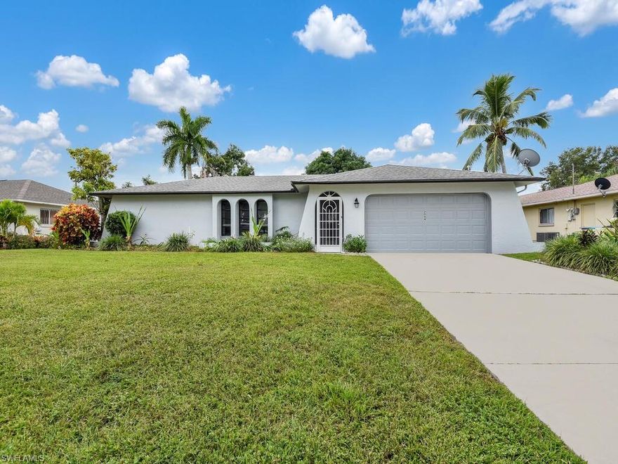 YOU ARE GOING TO LOVE LIVING HERE! Located in a quiet neighborhood in Cape Coral. This 3 BEDROOM 2 BATH home offers a living & family room layout with a split bedroom floor plan, screened front entry and patio with spacious backyard accommodating more than enough room to add a pool if desired. Newly painted interior, air conditioner installed in 2017 and 8 x 10 storage shed. Property full of mature exotic fruit trees, lychees, mangos, sapodillas, starfruits, papayas and avocados. This non-gated neighborhood has no homeowner fees and very little restrictions. NOT in a flood zone, near shops, dining, hospital, schools, and so much more!

****Additional interior photos coming soon!*****