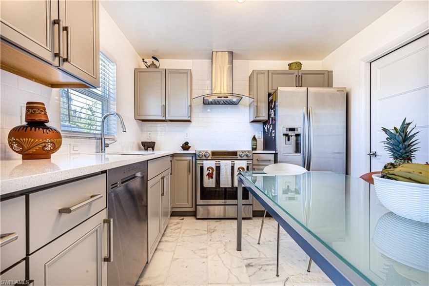 This completed remodeled home is located in the popular San Carlos Park area. Marble tile, quartz countertops, stainless steel appliances, paved lanai sitting area and brand new fence on the north side of the property are just some of the many features added and completely updated in this home. Its also located just minutes from the San Carlos Golf Club, a championship 18 hole golf course, a member owned semi-private club that offers some of the best rates in southwest Florida year round and within walking distance to tool supply store, fitness facility, banking, dining, etc. Conveniently located close to Florida Gulf Coast University 3 miles away, Southwest Florida International Airport (RSW) is 7 miles and Florida SouthWestern State College is approximately 11 miles from this property. PAVERS BEING INSTALLED IN DRIVEWAY TO BE COMPLETED 3/10/21