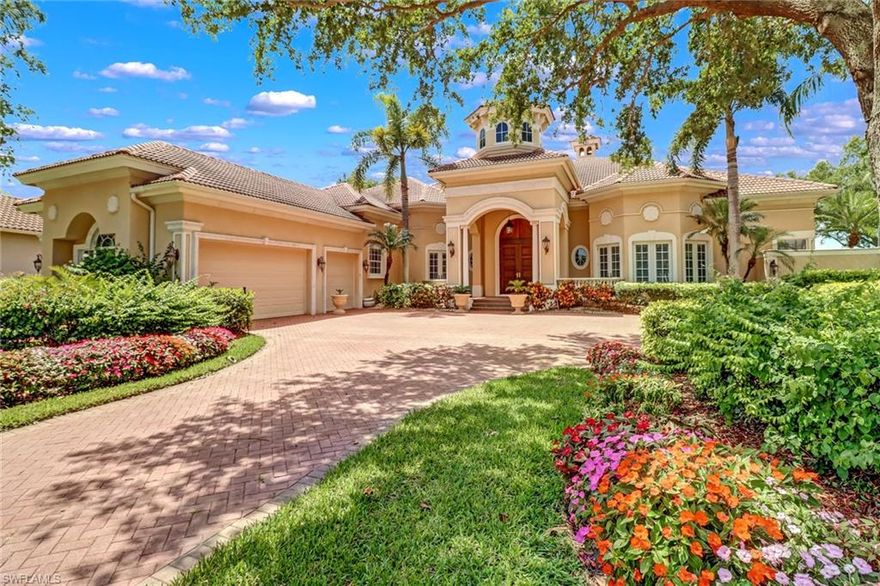 Welcome to this beautiful estate home in the highly desired Terracina enclave located in the Vineyards, one of North Naples most desired locations and a RARE find in this market. This expansive almost 5,000 sq foot home has the best golf course views from the oversized pavered pool deck and fantasic outdoor kitchen with SO much space for entertaining! Views from every window in this 4 plus den fabulous home with so many special features. As you enter the foyer with 20 foot coffered ceilings you are greeted by an open floor plan with a formal dining room and fantastic open kitchen! Custom wine room, custom closets, hurricane protection and sound system throughout are just a few more wonderful features of this home! New roof scheduled for install! LOW fees, 24 hour guarded gate, close to beaches and fantastic dining and the best school district in the area are just more reasons to schedule a tour today! NEW ROOF AND EXTERIOR PAINT COMING SOON!