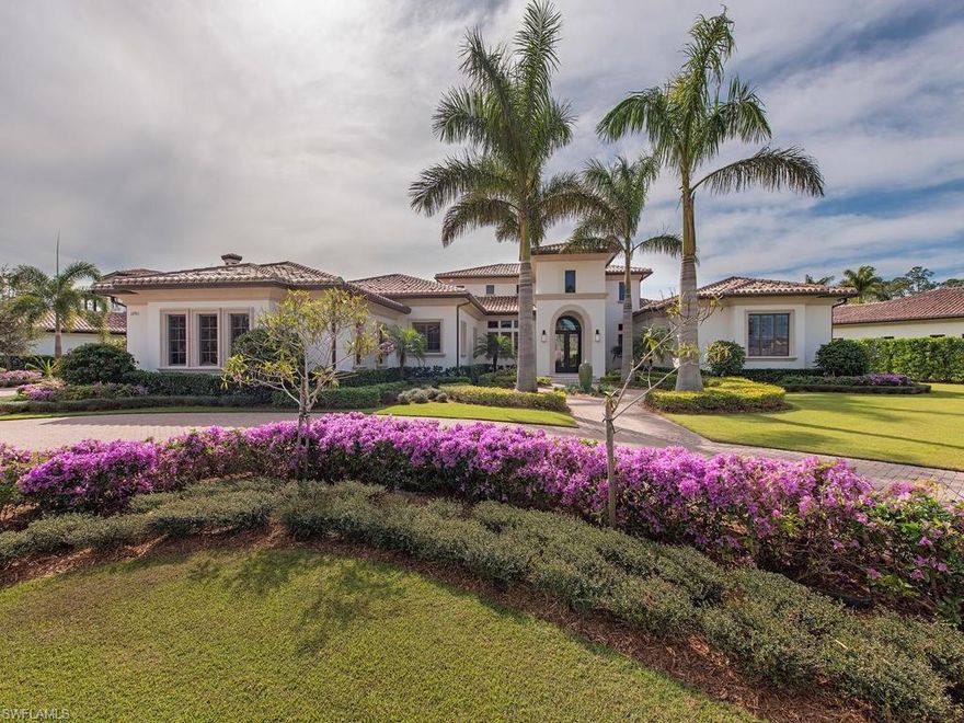 H.12607 - Built in 2015 and located in the center of Mediterra, this home is situated perfectly offering privacy light & exceptional views from this homesite, which is just over 3/4 of an acre. As you enter the home, your eyes take you directly to the view of water & the 18th fairways of Mediterra's North & South courses.  French Oak wood floors offer an elegant contrast to the white cabinetry, which is enhanced by custom ceiling treatments found throughout the home.  The Chef's Kitchen, as well as the butler’s pantry, include SubZero refrigeration as well as Wolf appliances.  Guests can retreat to the two-bedroom suite and lounge, which offer additional sleeping space and a 'kid's alcove' that is perfect for grandchildren.  Step outside to the outdoor living area & enjoy a glass of wine at the fireplace or watching the sunset overlooking the custom pool, both featuring Color LED lighting.  With multiple storage locations throughout the home, nothing has been missed! Take advantage of this unique opportunity!