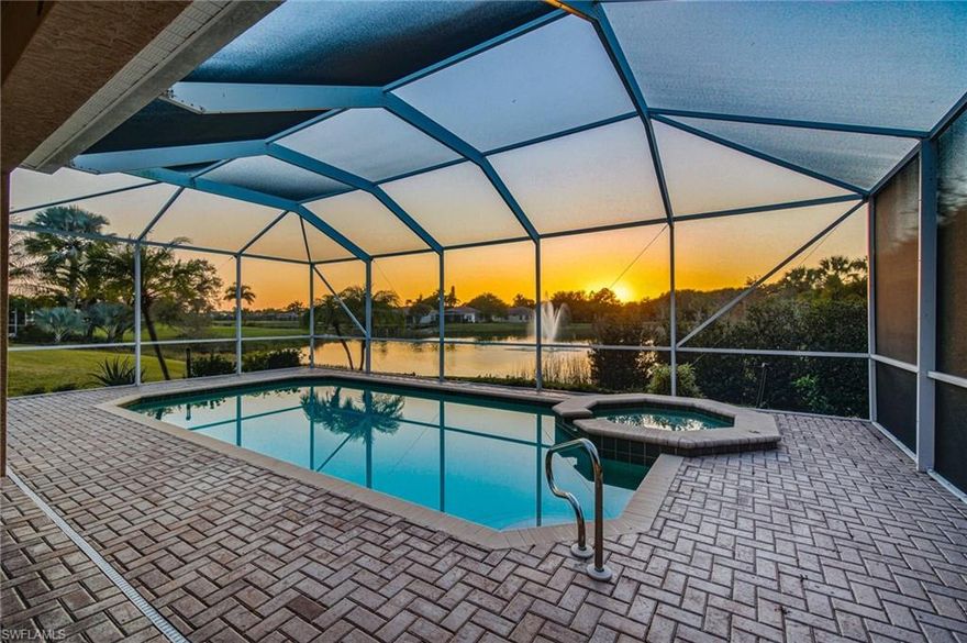 BEAUTIFULLY RENOVATED “GLEN EAGLE GOLF & COUNTRY CLUB” POOL HOME WITH ONE OF THE BEST LOTS & VIEWS AVAILABLE IN THE COMMUNITY! SPECTACULAR VIEW OF THE SERENE LAKE WITH FOUNTAIN & A LONG VIEW OF THE GOLF COURSE, WITH WEST REAR EXPOSURE FOR GORGEOUS SUNSETS! The property's Social Membership to Glen Eagle provides access to incredible resort-style amenities and full golf privileges during the "off-season" months of April through October. This light, bright & airy 3 bed, 2 bath pool home offers an open & split bedroom floor plan, beautiful wooden & tile floors throughout (no carpet) & a gorgeous open renovated kitchen with white custom cabinetry & soft close drawers, subway backsplash, butcher board & corian counters, stainless steel appliances, a bead board ceiling accent & adjacent bar with beverage fridge. Immaculately maintained with a 2024 NEW HVAC, accordion storm shutters for convenience & ample natural light, courtesy of the many oversized windows, dual slider walls in the living room & prime West exposure. Idyllic outdoor living with a spacious screened pool deck with saltwater heated pool & spa, all overlooking the spectacular view. Spacious primary suite overlooking the stunning lake view with dual walk-in closets & spacious en-suite bath including dual sinks, soaking tub & oversized shower. Conveniently located near the resident only back gate for convenient access to Radio Rd. *The 3rd bedroom does not have a closet but has a built-in Murphy bed with storage.*
Glen Eagle Golf & Country Club offers a vibrant, resort-style lifestyle with exceptional amenities including a championship golf course (property offers social membership only), resort-style pool, newly renovated fitness center, multiple on-site dining venues, golf simulator, Har-Tru lit tennis courts, bocce, billiards, ping pong, library, card rooms, fire pit, and a full calendar of engaging social events. This residence The Sterling Lakes neighborhood within Glen Eagle provides residents with an additional community pool and ample guest parking. All of this is ideally located less than 10 minutes from Downtown Naples, including 5th Avenue South and 3rd Street South, offering world-class shopping, dining, and pristine Gulf beaches, and situated in an A-rated school district.