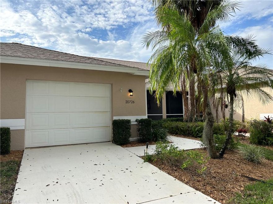 This rental is available for season starting December 2026 through May 2027 for $4200/month + 11.5% tax. Wonderful floor plan with front and rear lanai for your leisure. This 2 bedroom 2 bath attached villa with beautiful views of the lake and golf course. The villa is being rented turnkey so you can move right in. The view from your kitchen and living room is spectacular. This villa has an open concept where the kitchen and living room are totally open and give you a spacious living area overlooking the lake. A must see rental. It also has a attached garage. This rental is just steps from one of several pools in the community. Country Creek is a vibrant, resort- style community offering bundled golf. The cost to play golf here is $32/round and this includes a golf cart. The on-site country club features a restaurant and bar with an in-house chef, offering delicious meals at reasonable prices. Additional recreational amenities include tennis, bocce ball, and a workout facility, and five pools throughout the community, including a large, near Olympic-size pool located near the club house catering to an active lifestyle. Ideally located, this home is just minutes from Coconut Point, Miromar Outlets, Florida Gulf Coast University, a community park, and a variety of dining options. Southwest Florida International Airport and other key attractions are also nearby , making this villa the perfect combination of comfort, style, and convenience. Schedule your private showing today and experience everything Country Creek has to offer!