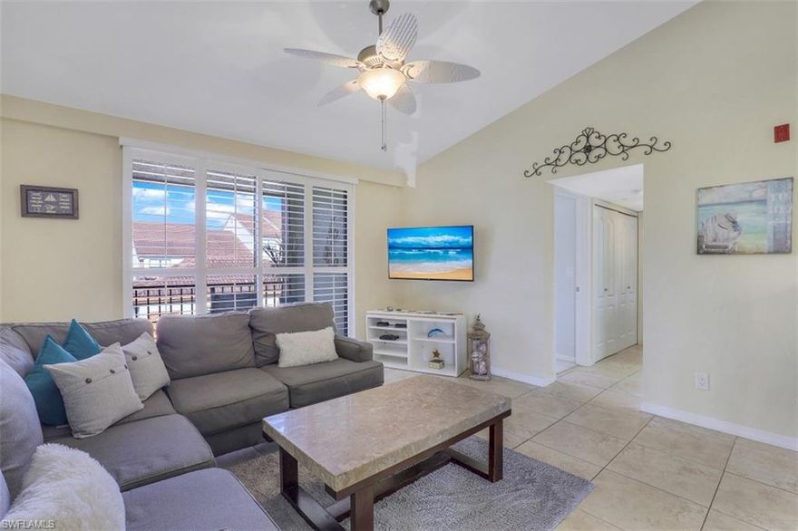 Welcome to your new home at the New Year!  This beautifully decorated, bright and spacious condo is completely furnished and move in ready.  The kitchen is open and light with white cabinetry, granite countertops, 
breakfast bar, a large walk-in pantry and newer stainless steel appliances. The dining area has a built-in granite top dining room table. Window treatments include plantation shutters throughout, which add to the Floridian flair.  Three nice size bedrooms, two full baths and two walk-in closets.  Musa at Daniels community features two swimming pools (heated and salt water), tennis, pickle ball and basketball courts, fitness room.  All entrances are soon to be gated and a kids playground is soon to be converted to a fun mini golf area.  Centrally located, close to all the shopping and dining, less than a mile away from Whole Foods, a short drive to the airport and of course our beautiful Florida beaches.   Don't miss out on this beautiful property as your year round residence or vacation home in warm and sunny Fort Myers, Florida.