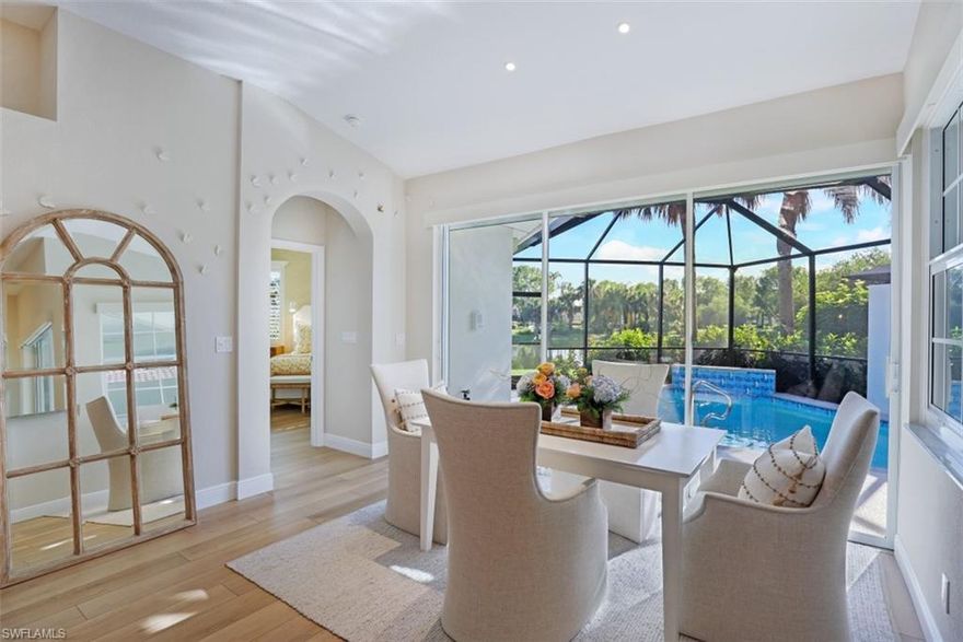 V7948.Stunning Departure from the Ordinary.This Professionally Designed and Reimagined Furnished 3 Bedroom, 2 Bathroom, 2-Car Garage Pool Villa has been Completely renovated to create a lasting impression! Upon entering the living space unfolds to your great room, dining room & open kitchen with the recipe for success:Efficient style and New Kitchen designed for people who like to cook & entertain at the same time with Miele and Fischer Paykel appliances, Steam Oven, Built-In Coffee Bar Cabinetry with custom shelves,clean lines of one-piece counter and integrated sink,Pentair water purification at sink, Built-In Wine Cooler and Glass Display Cabinetry.Excellent space to entertain and open up all the sliding glass doors that frame your beautiful lake, fountain and garden views while relaxing poolside and enjoying grilling from your summer kitchen.Master Bedroom & Bathroom designed with a modern timeless spa in mind.All the work is done- All New Roof, Pool Cage, Entry Sidewalk, Freshly Painted Inside & Out,Complete Hurricane Protection, Epoxy Garage floor, Custom Closets saltwater pool & more. Active lifestyle community with all the amenities including a LAP POOL*Excellent Location!