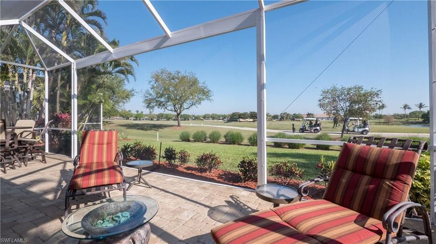 Pristine single family home on the golf course in Legends Country Club. This is a Brighton floor plan with GOLF MEMBERSHIP included. This beautiful home is offered turn key furnished with tasteful and high quality finishes. Some notable features are a huge extended lanai with brick pavers and a new screen cage with picture window and super screen and summer kitchen, big tile throughout, crown molding, newer Bryant A/C, upgraded wood cabinets, tile back splash, new epoxy floor in garage, electric shutters on the lanai and 3-M on all windows, security system, a Pioneer home entertainment system throughout the house and lanai and much more.
Bring your clothes and book a tee time or a tennis court and start enjoying life in the Legends.