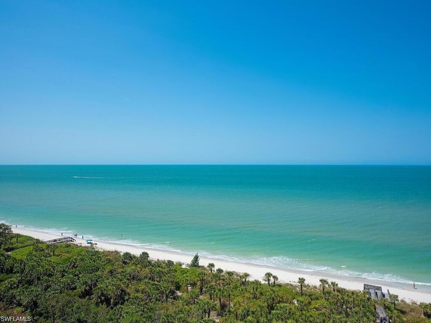 C2021-From the moment you turn into Carlysle Tower’s private drive, you know you’ve come home! Be welcomed by incredibly generous northern and southern verdant lawn greenways, dancing fountain waters, and magical, tropical landscaping. Be further delighted as you step into the 2020 Totally Re-Mastered Gorgeous Carlysle Tower, showcasing lobby & amenity appointments in cool seaside hues, perfectly harmonizing with the Gulf just beyond. This property’s enviable 15th floor location showcases stunning private, unobstructed Sunrise, Sunset, Beach, Sand, & GULF-FRONT VIEWS, with dramatic floor-to-ceiling Westerly GULF sunset and Easterly sunrise “through-views” from all main living areas + 2 spacious screened lanais. Granite counters, impact windows & electric hurricane shutters provide you with the perfect backdrop to complement your own personal distinctive design touches & sparkling improvements. Poolside Cabana #1 is included in your 1503 ownership, with gathering area, & full bath, further maximizing the pure pleasure of Florida beachfront living. Don’t forget your included Bay Colony and Pelican Bay Club Memberships offering a long menu of unmatched life-style services & amenities!