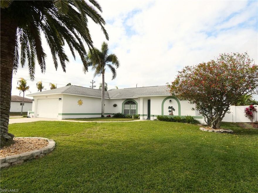 Well-maintained 3-bedroom, 2-bath home offering 1,376 sq ft of living space in a desirable SW Cape Coral location. Situated on a corner lot with a fully fenced yard, this home features an open floor plan ideal for comfortable living and entertaining. Master bedroom has dual sinks, two walk-in closets and tiled shower. Major updates include a 1-year-old A/C system and full replumbing completed 2 years ago. The home includes a 2-car garage, sprinkler system, hurricane shutters, and all appliances convey, including a washer (1 year old) and dryer (2 years old). Enjoy a great location with easy access to beaches, airports, shopping, and dining, making this property perfect for full-time residence, seasonal use, or investment.