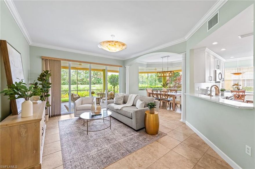 This newly renovated golf course condo on the first floor has a wrap-around lanai with beautiful eastern views overlooking the 12th hole. The open floor plan with sliders in the living and master bedroom allow you to create a great living and entertaining space that flows together. This condo includes new custom kitchen cabinets to ceiling, pull out shelving, soft close drawers, Quartz countertops, backsplash and recessed lighting. The new master bathroom includes custom cabinets, floor to ceiling linen closet, over head rain shower head, and quartz countertop. The full guest bathroom and powder room include new custom cabinets, quartz countertops and over head rain shower head. Other highlights include a hybrid hot water tank (April 2021), new A/C unit (Oct 2021), new Storm Smart Hurricane Shutters, Ecobee thermostat and a keyless entry front door. This unit is move in ready! You'll also have access to Avalon's private clubhouse with a pool & hot tub. With your social membership you'll have access to Grandezza's 53,000 sq ft clubhouse, social facilities, dinning, cabana bar and swimming pool.