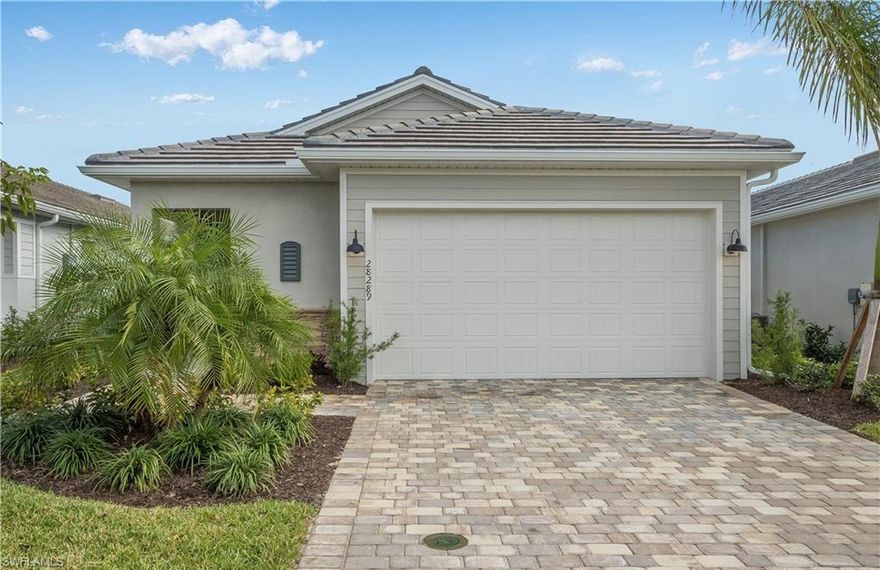 H.15513 - Seasons in lovely Bonita Springs is now offering the new Willow floor plan. This home is light and bright and features 1,762 sq. ft with three bedrooms, two bathrooms and two car garage. The large and spacious great room overlooks the kitchen which is perfect for entertaining. Kitchen has 42” White cabinets, Moen hardware, stainless steel appliances and granite countertops. The bathrooms also have granite countertops as well. There is tile everywhere except the bedrooms. Seasons will have a captivating resort style pool with lap lanes, pickleball, tennis, and bocce ball. Open air clubhouse Photographs, colors, features, and sizes are for illustration purposes only and will vary from the homes as built.great for entertaining or relaxing.