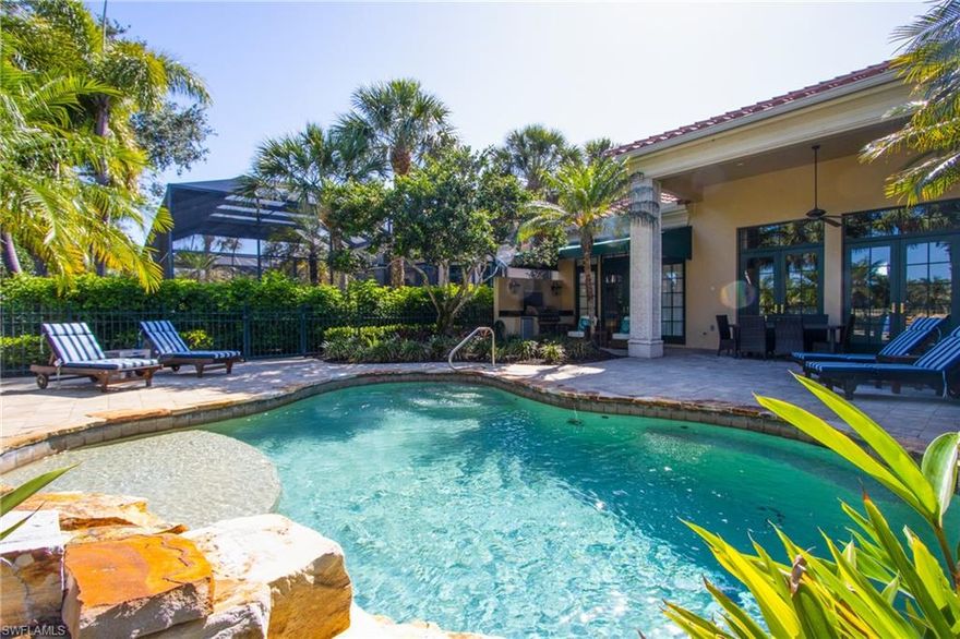 Come enjoy your season in this beautifully appointed single-family home located in the highly sought-after Sweetbay at Shadow Wood at The Brooks.  This 3 bedroom, open den, 3.5 bathroom pool home is designed for comfort and style, this home is fully equipped with everything you need for a relaxing and memorable stay.  The spacious living area features a bright, open great room with a large-screen TV—perfect for unwinding after a day in the sun. The open-concept kitchen is a chef’s dream, complete with a four-burner gas stove, granite countertops, and a generous island ideal for entertaining.  The luxurious primary suite offers a king bed, TV, walk-in closet, and a private ensuite bath with both a soaking tub and separate shower. Two guest suites provide privacy and comfort for visitors, each with their own ensuite bathroom—one featuring a queen bed and the other two twin beds.  Step outside to your own private tropical oasis. The tranquil lanai offers a unique open-air experience (no screen enclosure), complete with a sparkling pool, soothing waterfall feature, and a fully equipped summer kitchen—perfect for enjoying Florida’s beautiful weather.  A transfer membership to The Commons Club is available, giving you access to a private beach club, state-of-the-art fitness center, resort-style pool, pickleball, restaurant, and a full calendar of social activities.  Ideally located just 10 miles from Bonita Beach, 4 miles from Coconut Point, and a short drive to Southwest Florida International Airport, you’ll be close to shopping, dining, entertainment, and everything Southwest Florida has to offer.