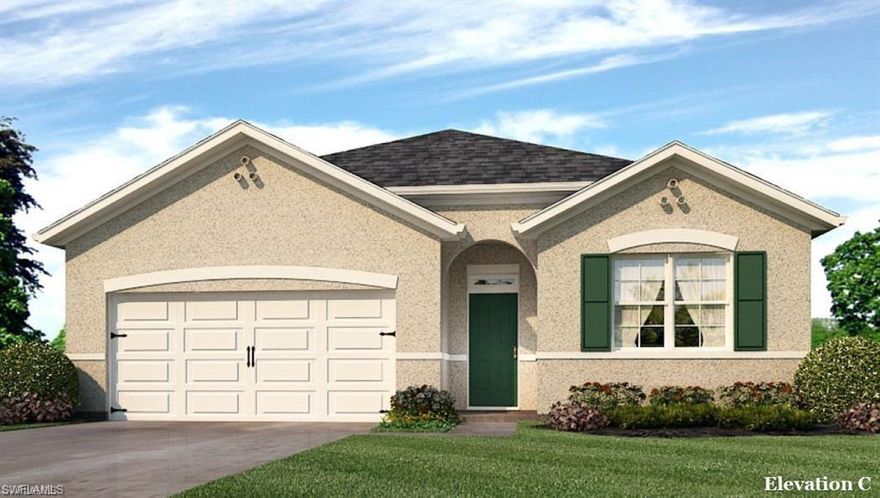 Under construction with estimated completion November 2022. Enjoy living in a brand new home with peace of mind knowing that everything is new and under warranty. The popular Cali plan is perfect for families at any stage of life! This home has 4 bedrooms, 2 baths, a 2 car garage, and 1828 sq ft of living area. The open kitchen features a central island and walk in pantry. All the cabinets are a White Thermofoil with a shaker style door and the kitchen has quartz counter tops. The great room has designated spaces featuring a large living area and separate dining with room large enough for an extended group. Split bedrooms for privacy! The home has good closet space throughout plus 2 linen closets. The main bedroom suite will accommodate a king bed and features a large bathroom with double sinks, stall shower and 2 closets; one walk in and one wall closet. Enjoy your brand new home in an outstanding location in a neighborhood with no HOA fees or restrictions. Close to Bonita beaches, local restaurants and shopping, and conveniently located to I75.