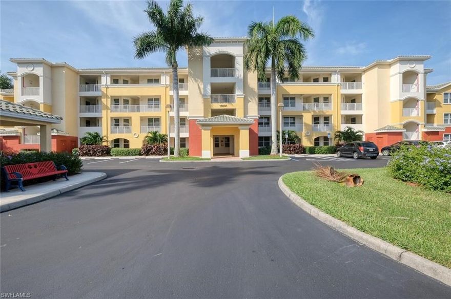 Location, Location!! 4 miles from world famous Ft. Myers Beach, nearby Sanibel & Captiva Islands. This is large two bedroom, two bath fourth story home. Take the elevator or the stairs to this 1416 sq ft condominium. Tile in all the wet areas and laminate wood in the bedrooms and hallway. There is a eat in breakfast area, a breakfast bar, full size washer and dryer laundry in the residence, a private storage locker out side the unit on the same floor and an assigned covered parking space. The large screened Lanai is Southwest facing and overlooks the pond, landscape area and water feature. Includes extra storage right outside of the unit. Storage is 7'6"x5'x10'. Very close to beaches, shopping centers & outlets, restaurants, hospitals, library, and entertainment. The development has a Pool, whirlpool spa, Fitness center media area, internet access and meeting area in the clubhouse. The is no CDD for this development.