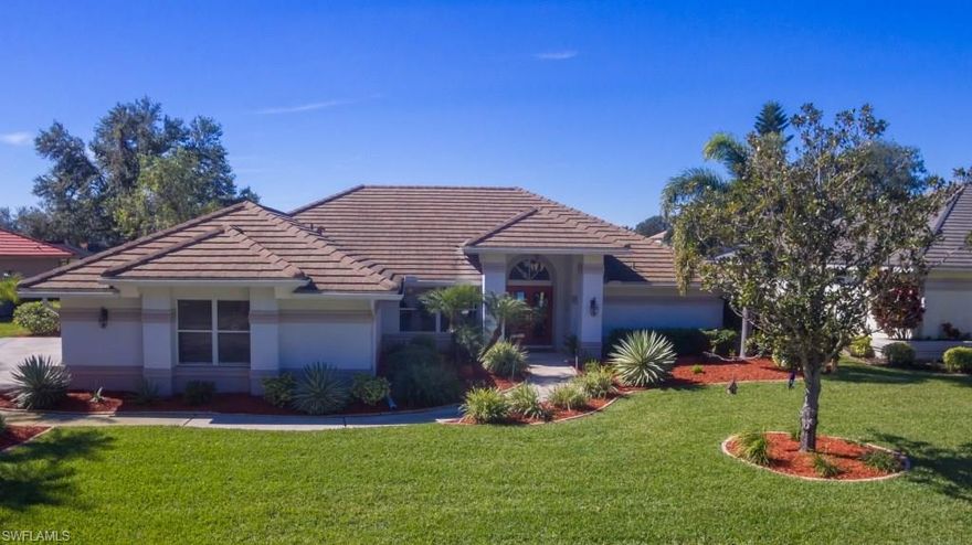 Spacious and very well maintained 3 bedroom, 2 1/2 bathroom Gateway pool home. This is one of the premier lots in the highly desirable Mahogany Run, phase 1 with spectacular golf course/lake views. Enjoy beautiful nightly sunsets from your screened in lanai. Very quiet lot with no road noise. The exterior features a large Screened Lanai and Pool & spa, Landscaping accented with Mature Oak trees. The Gateway Golf & Country Club neighborhood is an outstanding community with 24-Hour manned guard gate, security patrols, Golf Memberships available, Restaurant & Clubhouse too! Close to airport, Jetblue ballpark, schools, restaurants, shopping and I-75. This home has a new tile roof, HVAC unit, heat pump water heater for pool/spa, widened driveway, new appliances and recent exterior painting. Very open floor plan. Kitchen overlooks large family room and dinning area with great views of the outside and pool area. Open 3 panel sliding doors for a great breeze all day long. A Must See!