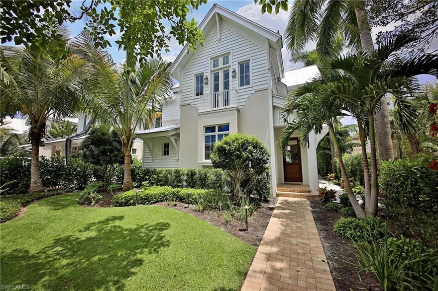 Mustique of old Naples What a great location but yet very private. As you approach the custom front door you will notice the beautifully manicured front garden. This stunning custom built home by Waterside Builders was finished in the spring of 2014. And looks as new as the day the present owners bought. Custom finishes, gourmet Kitchen are just part of the highlights of this 4 bedroom 4 bath and 2 half bath pool home. upper and pool level entertaining area with flat panel TVs and fire place and summer kitchen pool level. One block from Fifth Ave S. and a short 5 blocks to the sugar sand beach of Olde Naples By the Way the 4th bedroom is in the guest house over the garage with its own private entrance. Wow! This a must see. 
You will be amazed with the finishes in this beautiful home you will want to call yours.