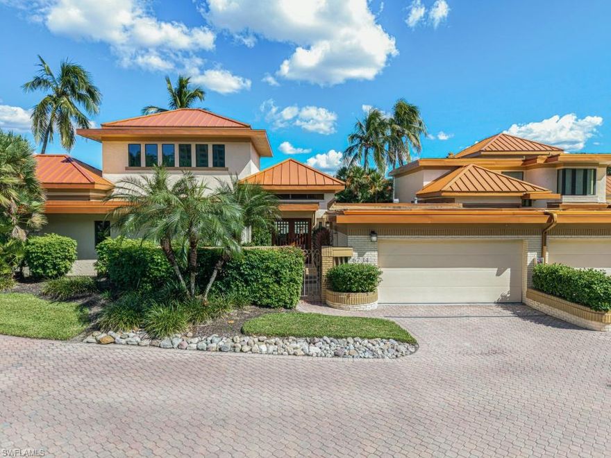 A unique, elegant and spacious villa, totally re-imagined, redesigned and rebuilt to current code in 2017-2018 and lives like new construction! With an open concept floor plan featuring sophisticated finishes, the kitchen and butler’s pantry are creatively designed with cabinetry from KBC, and include European-style touches like custom panels, a double wall-oven, Wolfe induction cooktop, refrigerated drawers as well as a refrigerator/freezer, 2 dishwashers, 2 wine coolers and a separate ice-maker, along with luxury tile backsplashes and quartzite countertops. An outdoor patio is accessible from the kitchen. 24” high-gloss porcelain tile throughout the first floor creates a bright and spacious ambience plus easy maintenance. The first-floor primary suite is spacious and the primary bathroom has an oversized shower, which can be accessed from the outdoor cocktail spa and second patio. The den can be opened to the primary suite via a wall of glass paneled sliding/folding doors, a very creative feature! Also on the first-floor is a full guest-suite and an additional full bathroom. A contemporary open-tread staircase leads to the second-floor guest-suite, which incorporates unique opaque glass enclosures to the shower and water-closet. These interesting design touches are featured throughout the property. Interlachen, with its ‘Frank Lloyd Wright’ inspired architectural style and sparkling circular pool surrounded by a moat and tropical landscaping, is ideally located just steps across the Boulevard to the trams to Pelican Bay’s 3 miles of white sand beaches. Beach services are provided, and there are two private beach-front bars and restaurants, plus a host of other amenities for Pelican Bay owners and guests only, including 18 Har-Tru tennis courts with an active tennis program, pickleball, a full service gym with personal trainers and fitness classes and a Community Center offering a wide variety of activities and programs.  Be sure to check out the Walk-Through video of this unique property!