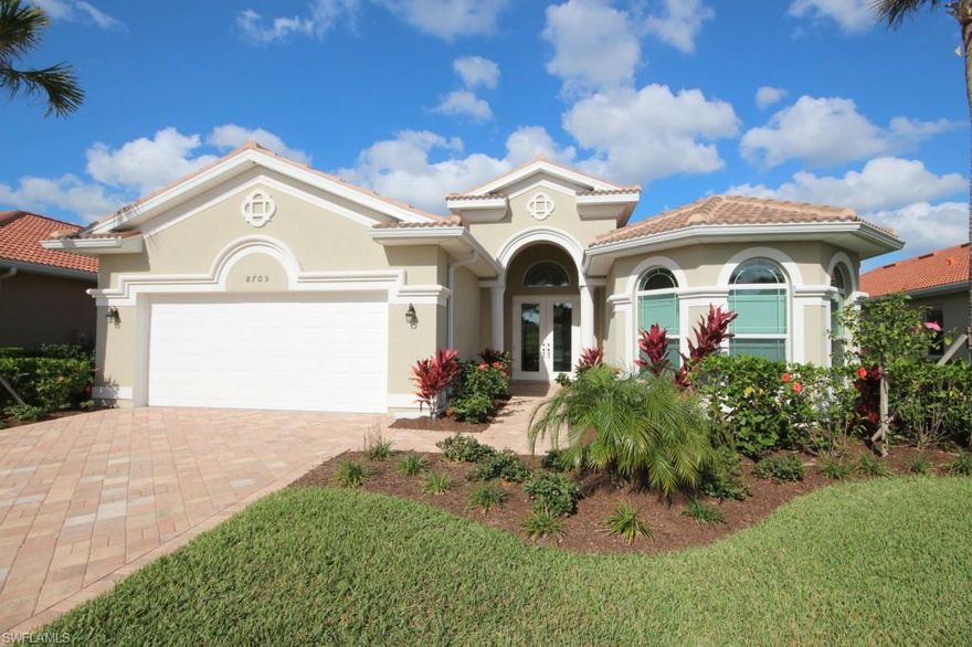 Take advantage of this unique opportunity to own a recently completed home in Belle Lago!  This "Saranac" model features an open floor plan with wonderful  spaces for comfortable everyday living or gathering with friends or family.  The gourmet kitchen features beautiful custom wood cabinetry, granite countertops and stainless steel appliances and is open to the adjoining breakfast room and large great room area.  A Formal dining room provides the perfect setting for elegant dinner parties.  A wall of sliders off the Great Room open to a covered patio and private rear yard.  The master suite features two walk in closets and a private and luxurious bath complete with his and hers vanities, a soaking tub and walk in shower.  Three additional bedrooms and two full baths provide ample space for large families or overnight guests.
Belle Lago is located just minutes from major shopping, dining and theaters as well as FGCU, Germain Arena and the Airport and a short drive to the white sand beaches of the Gulf.  The community offers 24 hour security w/staffed gate, 4 tennis courts, clubhouse, fitness & pool, spa, play area, and a private golf cart entrance to Estero Country Club