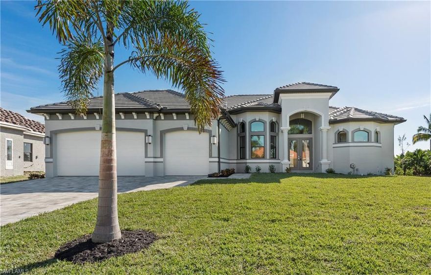UNDER CONSTRUCTION--MULTI YEAR AWARD WINNING MARTINIQUE MODEL - LOCATED IN THE PRESTIGIOUS CAPE ROYAL GOLF CLUB - This beautiful home has an incredible views of the lake and golf course. Some of the many features this home has to offer is as follows: a decorative tile roof,  large great room with coffered ceilings and accent lighting, a built in wet bar, an oversized breakfast nook, a gourmet kitchen with (wood cabinets, solid surface counter tops, built in appliances, stainless steel hood, crown molding, upper and lower cabinet lighting), porcelain tile flooring in all wet and living areas, designer master bath with walk around shower, dual vanities and dual shower heads/controls, a 600 sqft covered lanai with outdoor kitchen and a custom in ground pool and spa. The outdoor living is truly what sets the Martinique apart from any competing homes in the area and is an absolute must see!  This homes estimated completion is set for September 2018...hurry before it's too late and it's possible you can help select colors / options for this beautiful home!!!