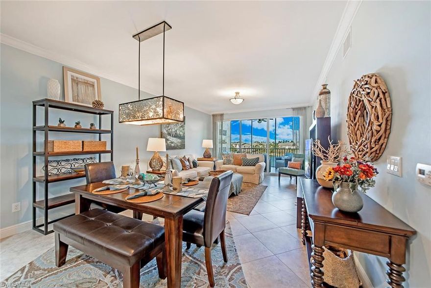 AGENTS SEE CONFIDENTIAL REMARKS! Gorgeous, partially furnished, tastefully decorated condo west of 41! There is so much to love about this beautiful home. The floor plan, w/ living area, kitchen and dining space all open to one another, is conducive to everyday living & to entertaining. Formal dining area is currently being used as an office space --could serve as a den or reading room -- whatever best fits your lifestyle. Crown molding elegantly defines the rooms within this 1,500+ square foot interior.  Tile throughout main living areas, plantation shutters, impact windows & sliders. Granite counters, stainless appliances, & a decorative back splash add a touch of pizzazz to the kitchen. 3 bedrooms complimented by 2 full baths will comfortably accommodate your family and guests especially after a day spent relaxing at the community pool. But wait!  The best part of living in this unit is its' western facing lanai -- glorious sunsets while you overlook the lake, walking path & natural preserve. Relaxing beach days, romantic evenings, and easy Florida living await.  Convenient to world class shopping, dining, Downtown Naples, Ft. Myers & more!  This unit is very special!