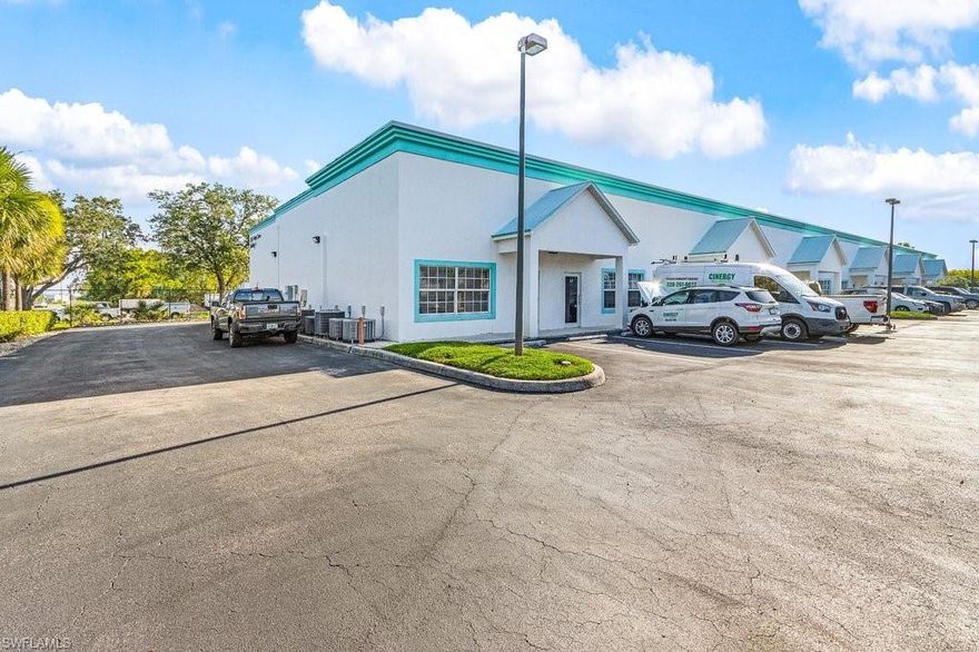 • 3550 Work Dr #1, is located 
within Pyramid Park, a commercial 
condominium association positioned 
in one of Fort Myers’ largest business 
and industrial corridors. It offers 
direct access from Work Drive and 
connects easily to Hanson Street, 
providing convenient routes to US41 and I-75, two of Fort Myers’ major 
thoroughfares.

• This end-unit location offers enhanced 
functionality, including three reserved 
parking spaces and additional 
space along the side and rear of the 
building. The association features 
electronic gated access, with entry 
available during normal business 
hours throughout the work week.

UNIT FEATURES:
• A walk-in showroom with one 
restroom
• A 812± sq. ft. warehouse
• A mezzanine for additional storage
• A 12’ x 14’ roll-up door for loading 
and access