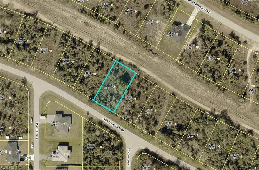 Residential vacant lot located on Westchester Dr in a developing area of Lehigh Acres. This standard 80 x 125 parcel offers approximately 10,000 square feet and features desirable northern rear exposure. Situated on a paved road with established homes nearby, the lot provides a convenient setting for new construction.

Centrally located with access to Sunshine Blvd, Lee Blvd, schools, shopping, and dining. No HOA. Suitable for a single-family residence with flexibility in design and layout.