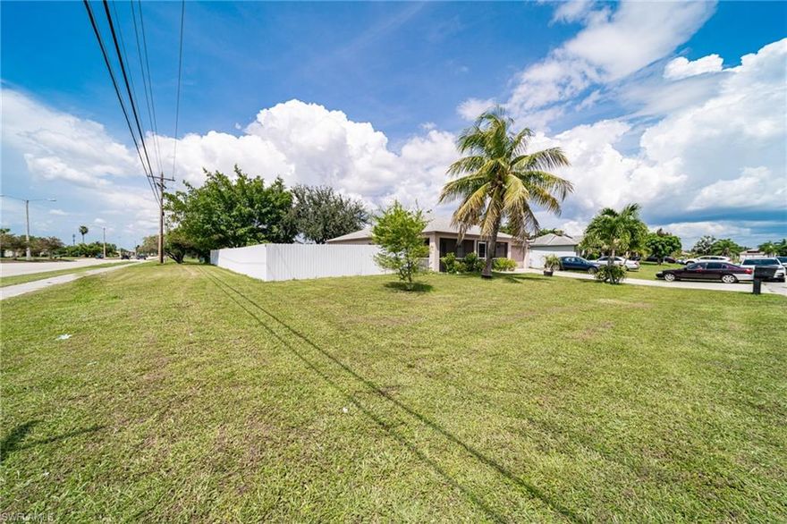 Do not miss this opportunity!  Looking for a well-kept home with all the ASSESSMENTS PAID?... Look no further! Here it is!. This home built on a corner three lot site features 3 bedrooms, 2 baths and a 2 car garage with over 1600 sqft of living area, ideal for the first time home buyer or investment property. Plenty of room for a pool and for the enjoyment of the outdoors with the fenced backyard!!  Great location in SE Cape Coral, close to shoppings, restaurants, and easy access to Fort Myers... Schedule your appointment and make your offer today!