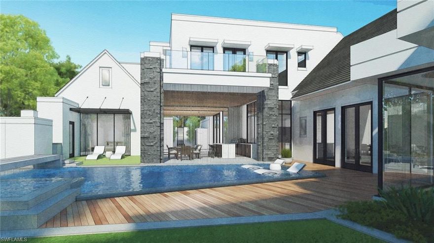 Naples Redevelopment proudly introduces its latest project designed by Harrell & Co. Located one block from the Gulf of Mexico, this oversized estate lot stretches from North Lake Drive to 7th Ave N. allowing for a four car garage in the rear of the home. This modern glass farm house inspired home boasts 5 bedrooms, 5 full baths and 2 half baths with 6,093 sq ft of a/c space and 8,050 sq ft of total area. The unique layout has 4 separate gracious outdoor living areas with summer kitchen, pool patio courtyard, open turf terrace and an outdoor media area. Built with uncompromising attention to detail this home also includes an unparalleled combination of attributes including custom designed kitchen and baths, floor to ceiling glass wall, intricate ceiling elevations, elevator, imported marble, tile and hardwood floors. This Olde Naples location close to shopping and dinning is a short walk to the beach on one of Old Naples most private streets.