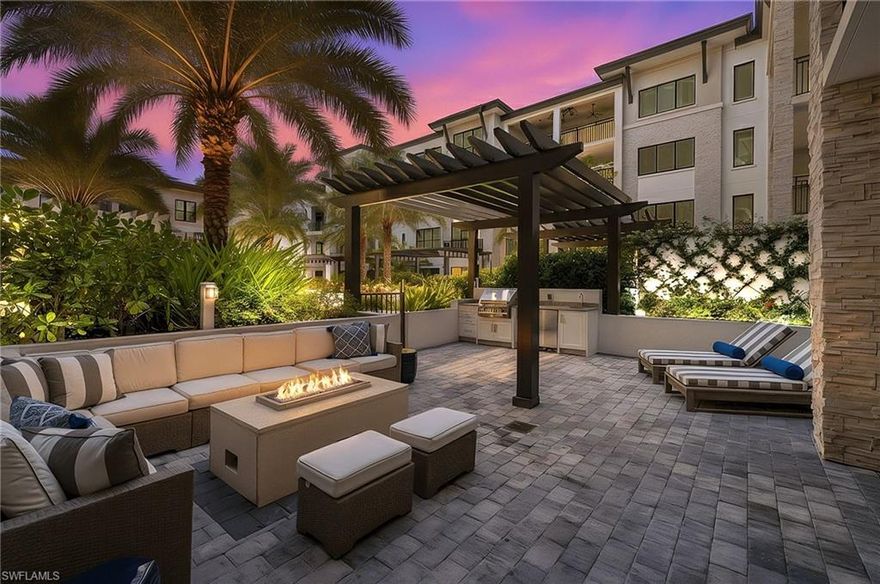 INCREDIBLY RARE & EXCLUSIVE RESIDENCE IN THE COVETED “QUATTRO AT NAPLES SQUARE” WITH UNBELIEVABLE APPROX. 900 SQ FT EXTENDED PRIVATE TERRACE, EXCLUSIVE ONLY TO 2ND FLOOR UNITS, INCLUDING PRIVATE SPA, PRIVATE GAS FIRE PIT WITH SEATING AREA, & FULL PRIVATE OUTDOOR GAS KITCHEN! ALL THE OUTDOOR SPACE OF A SINGLE-FAMILY HOME WITH THE CONVENIENCE OF A CONDO! The rare ESPADA floor plan is the only in the building with two balconies & with windows in the kitchen, providing gorgeous natural light throughout! The outdoor courtyard is perfectly located in the back corner of the building’s courtyard, for the most private location available! This luxurious 4 bed+ den residence was completed by Ronto Group in 2023 & has been lovingly maintained & very seldomly occupied. Boasts endless custom upgrades such as hardwood floors throughout entire unit, high-end designer light fixtures, 10’ ceilings, impact glass windows, custom built-ins & dropped ceiling tray, custom window treatments/shades, whole house water filtration/conditioning & more. The chef’s kitchen offers a Sub-Zero/Wolf appliance package (natural gas cooking) with upgraded Calacatta Gold quartz counters & seamless backsplash, all upgraded custom cabinet/drawer inserts & adjacent wet bar with wine fridge & Moen fixtures. Also includes two garage parking spaces, storage unit & access to all the exceptional amenities of the Quattro building and Naples Square including resort-style pool with firepit & grilling area, fully-appointed social room with kitchen & billiards table, fitness center. Perfectly a short walk to the renowned 5th Ave S. shops & dining, 3rd Street’s amenities, world-class beaches & parks.