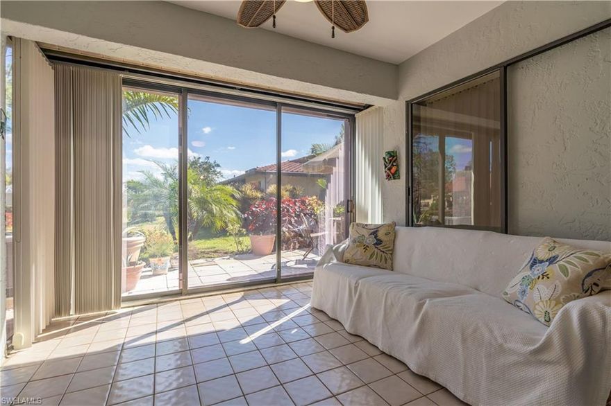 Well-located 2-bedroom, 2-bath end-unit villa-style condo in Boca Ciega Manor, a quiet enclave within the established Lakewood neighborhood of Naples. This 983-sq-ft residence offers a functional, airy layout highlighted by cathedral ceilings, abundant natural light, tile and carpeted floorings, with screened front and back lanais plus an extended rear patio, providing multiple outdoor living spaces.

The well-kept end unit features an attached carport with a private storage unit. The outdoor back patio with extended pavers allows the condo owner the rare opportunity to have a grill outside the backdoor of their own unit. Front and back screened lanais offer the epitome of seasonal Florida living - just open the front and back doors and let the cross breeze roll through!

Boca Ciega Manor is a low-density, 90-unit community featuring a spacious resort-style pool, spa, and sauna, all set amid mature landscaping. Residents enjoy affordable condo fees that include cable, insurance, trash pickup, and exterior maintenance.

Ideally situated just minutes from downtown Naples, 5th Avenue South, and Naples’ renowned white-sand beaches, with quick access to shopping, dining, and everyday essentials. Nearby Sugden Regional Park offers rowing, walking paths, and outdoor recreation, while the broader Lakewood community is known for its sidewalks, mature trees, and optional country club amenities.

A prime opportunity for seasonal residents, investors, or buyers seeking a ground floor Naples condo in a central, highly convenient location with strong upside potential.