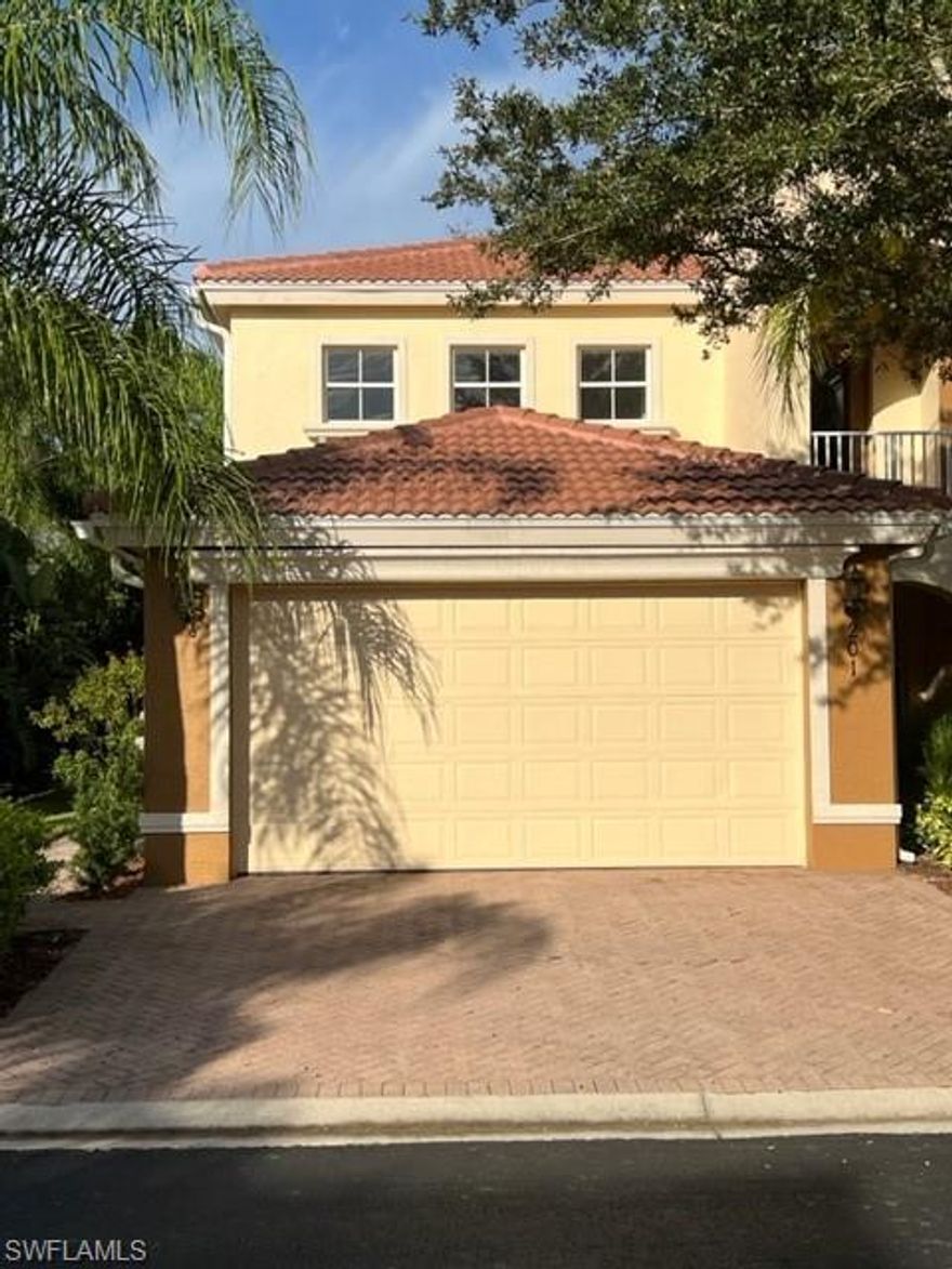 Move in ready 3 bedroom 2 bath 2 car garage located in the sought after gated community of Portofino.  This Toscana floor plan offers 10 foot ceilings with a eastern facing private balcony and also a western facing screened in lanai. This condo has been completely painted including ceilings and trim.  New carpeting on the stairs and Master bedroom and walk in closet.  Tiles throughout have been cleaned including all grout lines.  Enjoy the open floor plan with lots of natural light and tropical views.  Granite counter tops and over sized cabinets with stainless steal appliances in the open view kitchen.  The location is off Six Mile Cypress close to beaches, airport, Whole Foods, bike paths, Pro baseball training stadiums and all your shopping needs.  Sit pool side or enjoy the exercise room or walk or ride your bike in beautiful gated Portofino.  This will not last so take advantage this opportunity.