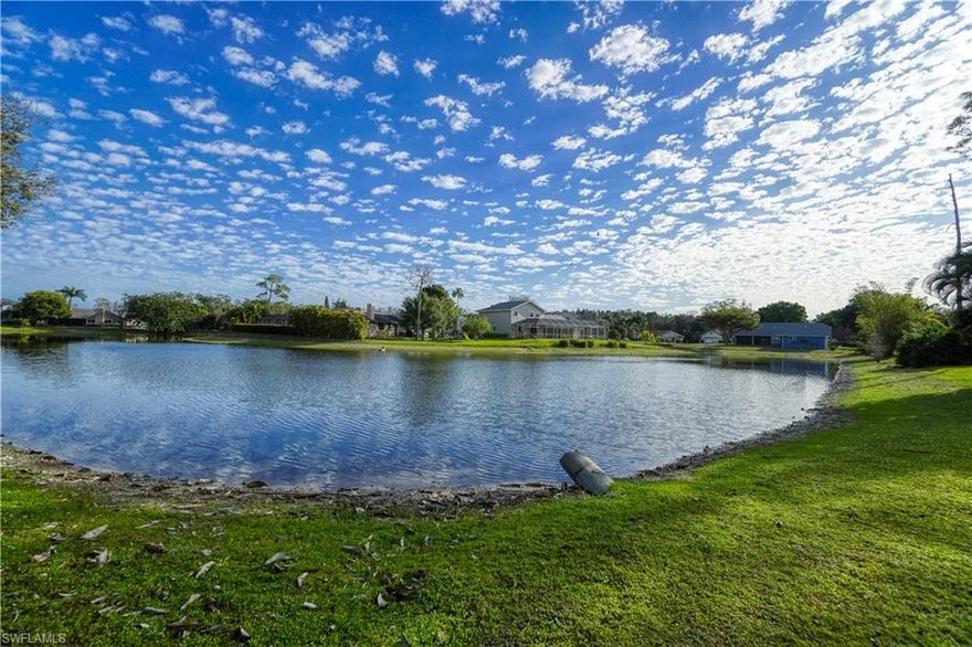 This home gives you the opportunity to enjoy peace and tranquility sitting on your back porch enjoying the pool and lake view.  Walk through the front doors to the large, spacious, and open floor plan with a DIRECT VIEW of the POOL and LAKE.  This home gives you the feel of being secluded when you are only minutes from a new state-of-the-arts Medical Center, Restaurants’, Barbara B. Performing Arts Center, REDSOX and TWINS Spring Training, and Bell Tower Shopping.   Beautiful open kitchen with real wood cabinets, stainless steel appliances, and granite counter tops.  Breakfast nook also provides the view of lake for a relaxing start to your day.  The Master Bedroom must be seen to believe.  Not only is it large but has a beautiful fireplace and the room for a private office without compromising room for your bedroom furniture.  The larger than average Master Bath is just as impressive with dual sinks, large tile with no grout lines, large walk-in shower and garden tub.  You can also access a private porch with new low, to no, maintenance composite planking.  This house is a must see.  Call and make an appointment to come see your dream home.