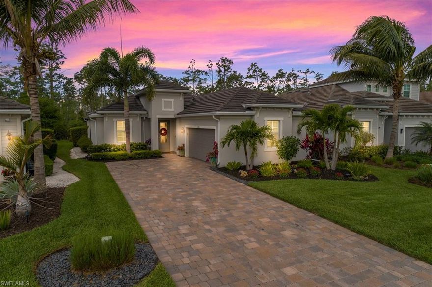 Welcome to 14985 Blue Bay Circle, this RARELY AVAILABLE VICTORIA floorpan, TURNKEY furnished single-family pool home in Vista WildBlue, located in the Fort Myers and Estero area of Southwest Florida. This 2 bedroom plus den residence offers nearly 1,900 square feet of living space (2,343 total) and is ideally positioned on a quiet, private preserve homesite with coveted western exposure, delivering breathtaking sunset views.
This Vista WildBlue home showcases a light-filled open concept design where the great room, kitchen, and dining area flow seamlessly together and extend to the OVERSIZED outdoor living space. Impact-resistant sliding glass doors open to your covered lanai, creating the indoor-outdoor lifestyle buyers are searching for.
The outdoor space features a custom pool and spa with sun shelf, spillover spa, natural gas heater, and panoramic screen enclosure that frames peaceful preserve views with no rooftops in sight. A convenient pool bath enhances functionality, making this an ideal home for entertaining or relaxing.
The kitchen is designed to impress, with an oversized island, natural gas cooktop, pantry, and upgraded cabinetry with pull-out drawers. The owner’s suite is a private retreat with lanai access, dual closets, and a spacious bath with dual vanities, soaking tub, walk-in shower, and private water closet. The split-bedroom layout offers privacy for guests, with a guest bedroom and full bath on the opposite side of the home. The den with French door entry is ideal for a home office or more space for guests.
Additional features include tile flooring throughout, crown molding, tray ceilings, designer lighting, tankless water heater, whole-home surge protection, smart home features, epoxy garage flooring, and a side-entry garage. Offered turnkey furnished, this home is move-in ready.
Located within Vista WildBlue, residents enjoy resort-style amenities including a resort-style pool, lap pool, fitness center, indoor and outdoor dining, pickleball, tennis, bocce, basketball, and a lakeside beach. Boating enthusiasts appreciate access to freshwater lakes with community docks available for lease. Golfers have plenty of nearby options including potential Grandezza membership and a number of public golf courses. 
This Vista WildBlue home offers a rare combination of privacy, preserve views, sunset exposure, and resort-style living in one of the most desirable communities in Fort Myers and Estero.